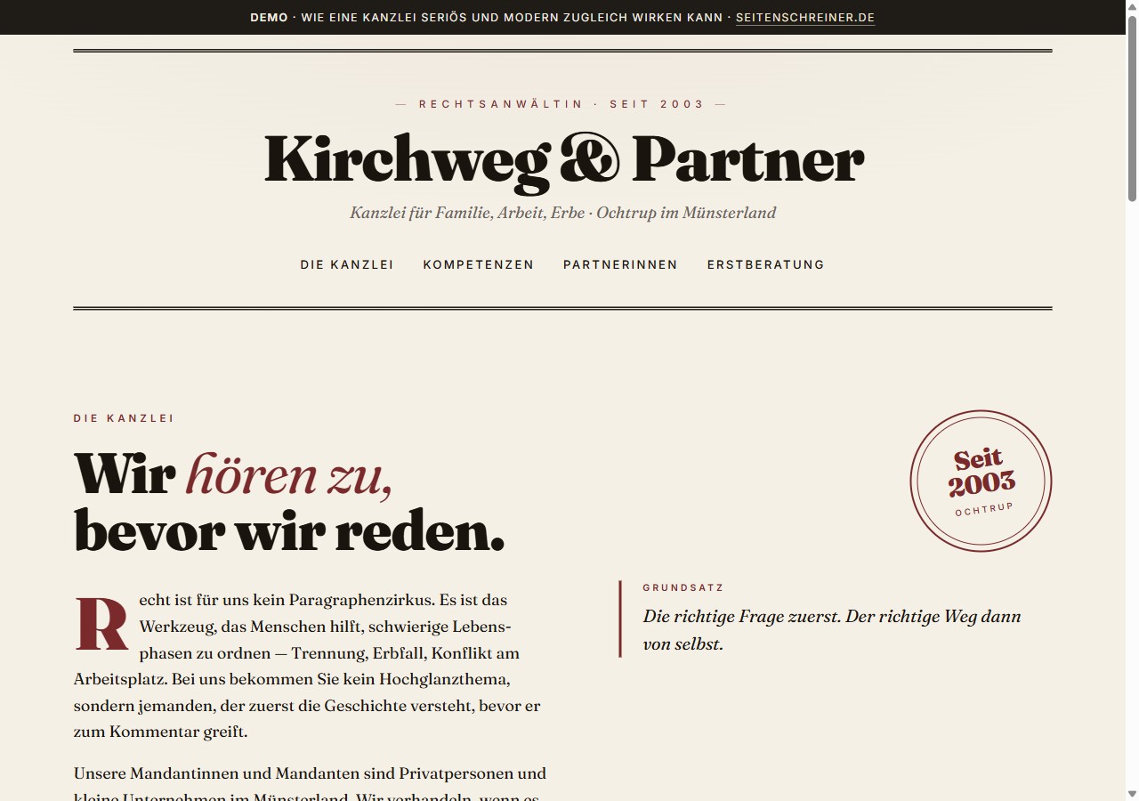 Demo Kirchweg & Partner — Editorial-Stil
