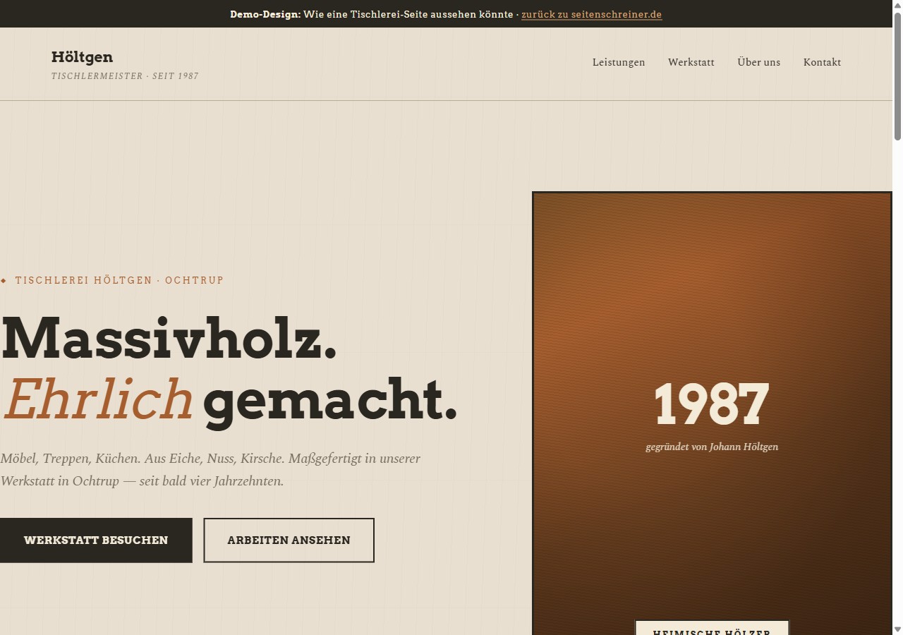 Demo Tischlerei Höltgen — Handwerk-Stil