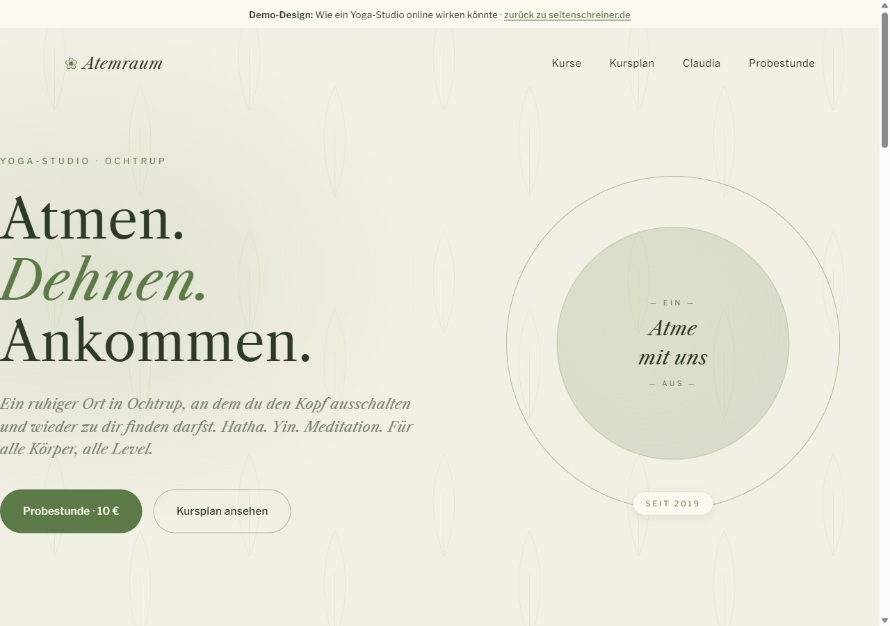 Demo Yoga-Studio Atemraum — Botanical-Stil