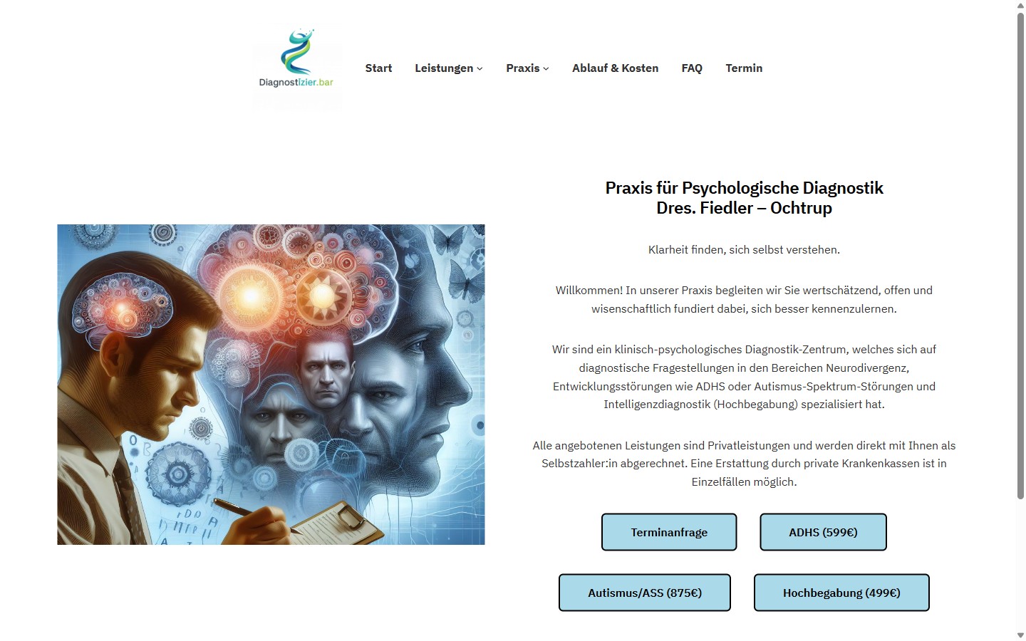 Screenshot diagnostizier.bar — Praxis Dr. Fiedler